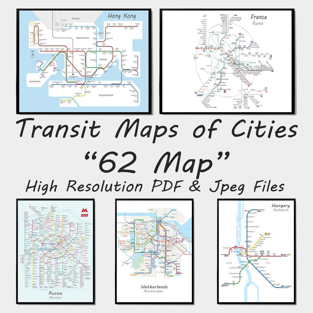 62 Transit Maps of Cities, Metro System Subway Poster, Mass Transit Map ...