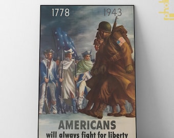 Vintage WWII Propaganda Poster, American Heroes Wall Art