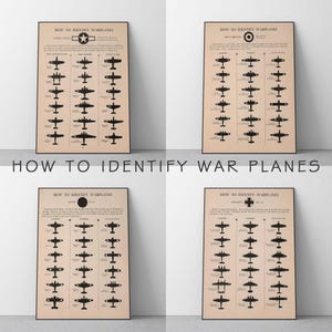 Póster sobre cómo identificar aviones de guerra, impresión de identificación de aeronaves de la Segunda Guerra Mundial, gráfico de aviones antiguos de la Segunda Guerra Mundial, arte mural con aviones aliados y del Eje