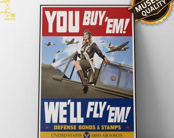 WWII-propagandaposter, vrouwelijke pilootkunst uit de jaren 1940 (digitale afdrukbare)