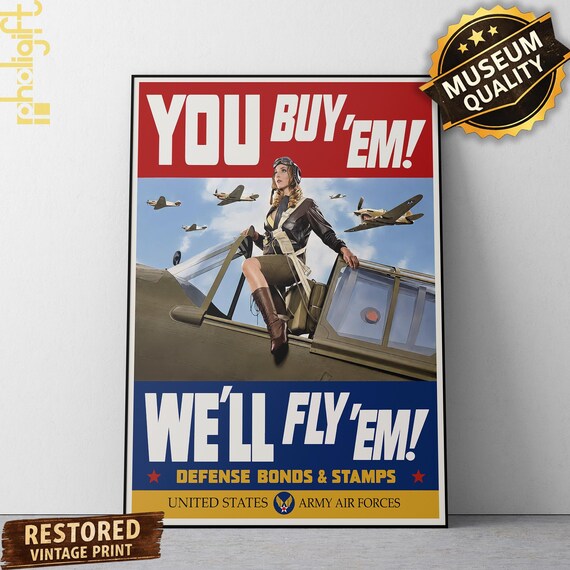 WWII Propaganda Poster, 1940s Female Pilot Art (digital Printable