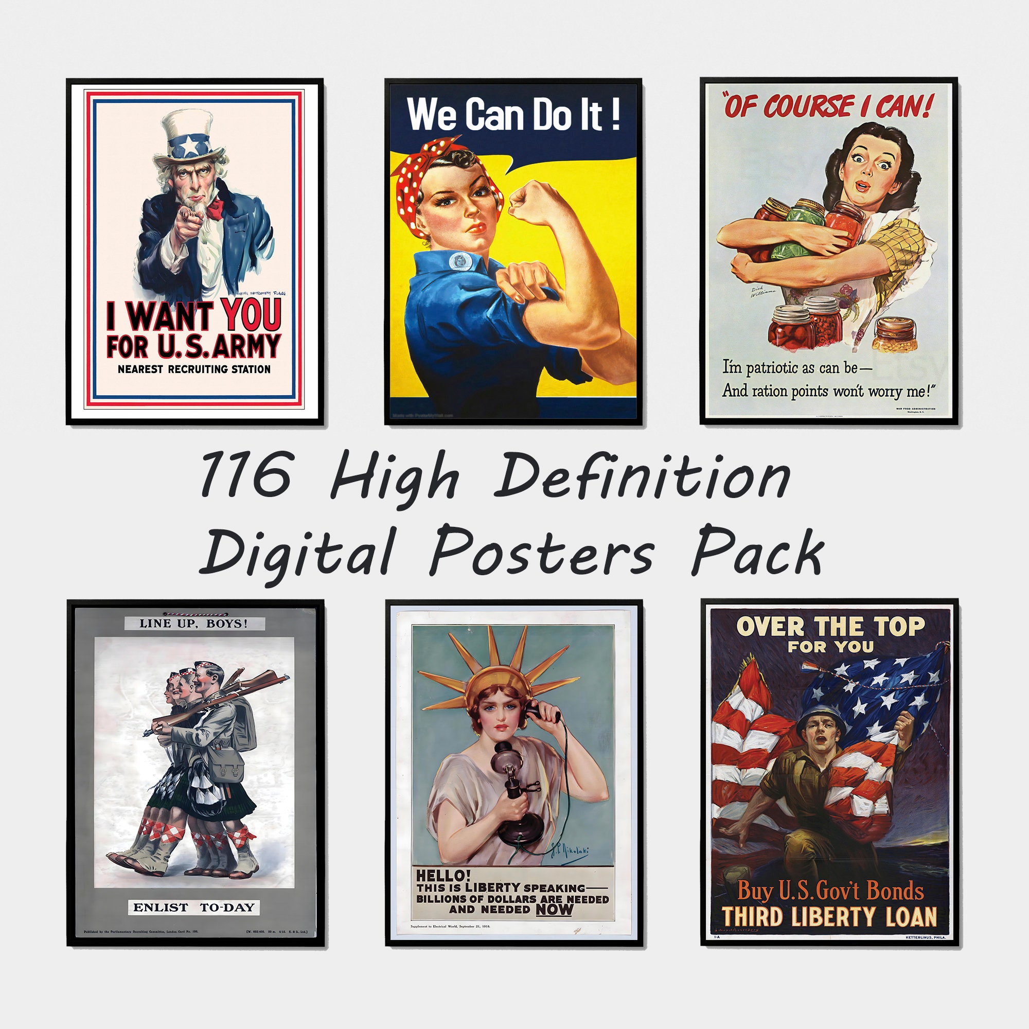 116 Vintage WW2 Propaganda Posters Bundle, High Quality Scanned