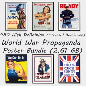 450 Vintage WW2 propagandistisches Plakat Set. 1940er Jahre Militärische & Politische Kunst, Seltene Historische Kriegs Memorabilie. Sammlerstück Armee Druck