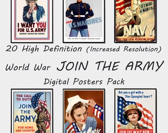 20 High Quality Join The Army World War Poster Bundle, Increased Resolution WW2 Propaganda Posters, Printable 1940s Poster, Instant Download