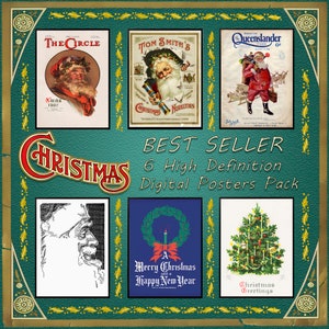 6 Best Seller Christmas & Santa Claus Printable Bundle, Vintage Wall Art, High Quality Xmas Bundle, Winter Digital Wall Print Download
