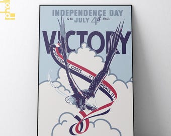 Vintage Victory Eagle Poster – WWII Independence Day Patriotic Art