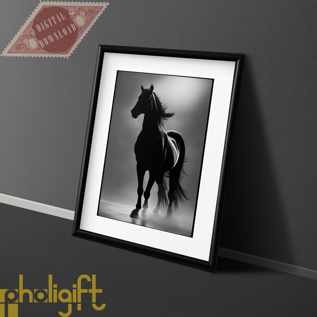 Black Horse Wall Art Print. Printable Equestrian Poster Etsy
