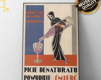 Vintage Polish Anti Alcohol Poster, Retro Kitchen Bar Decor