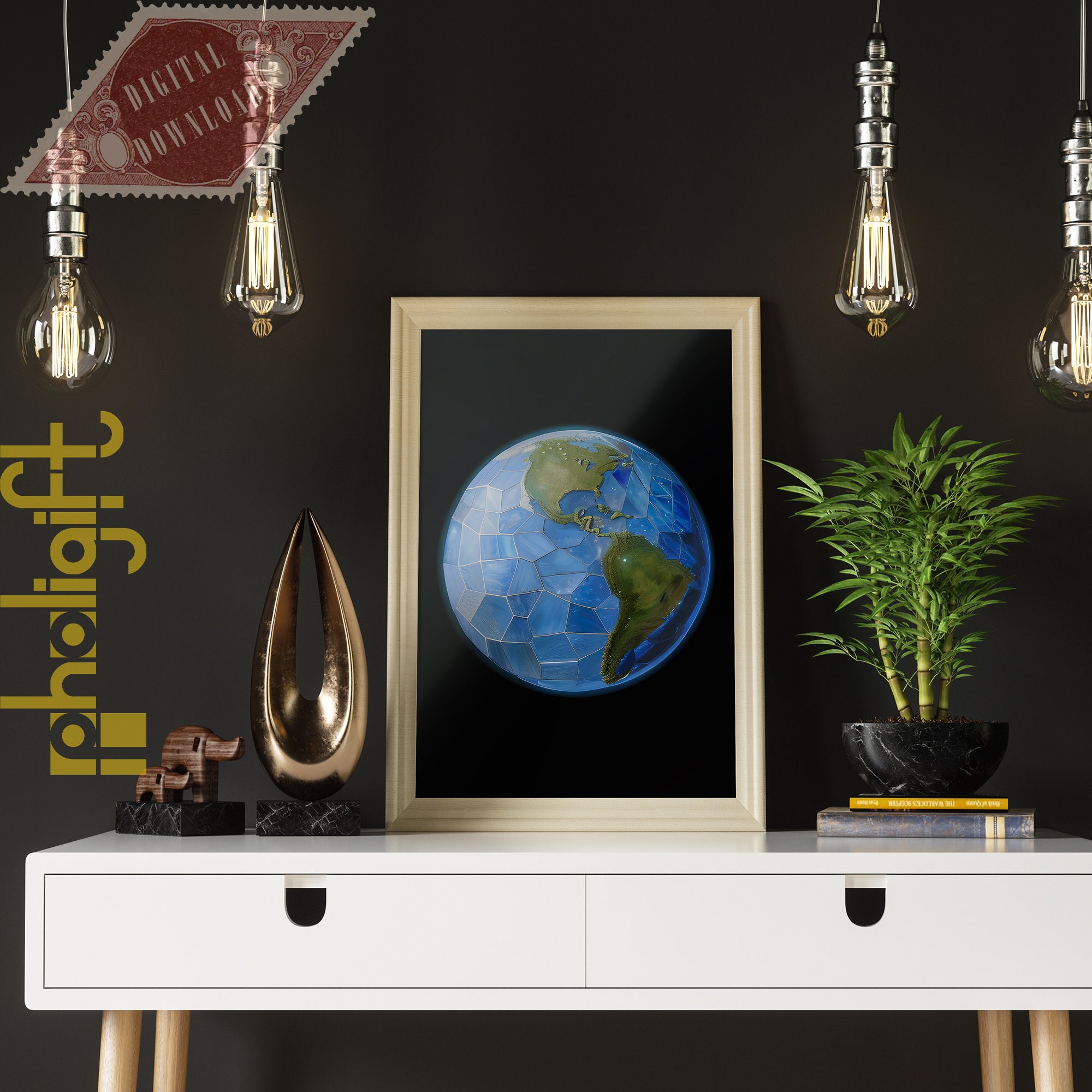 Marble Style Earth Day Wall Poster, Printable Earth Wall Art, Save the Illustration Print