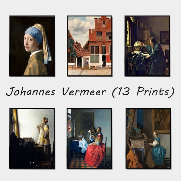 13 Prints Of Johannes Vermeer, Printable Wall Art Collection, Trendy Museum Poster Gallery Set, Old Painting Print Bundle Wall Decor Gift