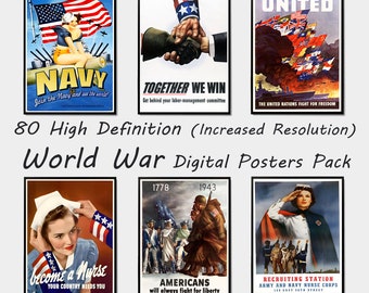 80 Vintage World War Propaganda Posters, Printable Historical Art (Digital Download)