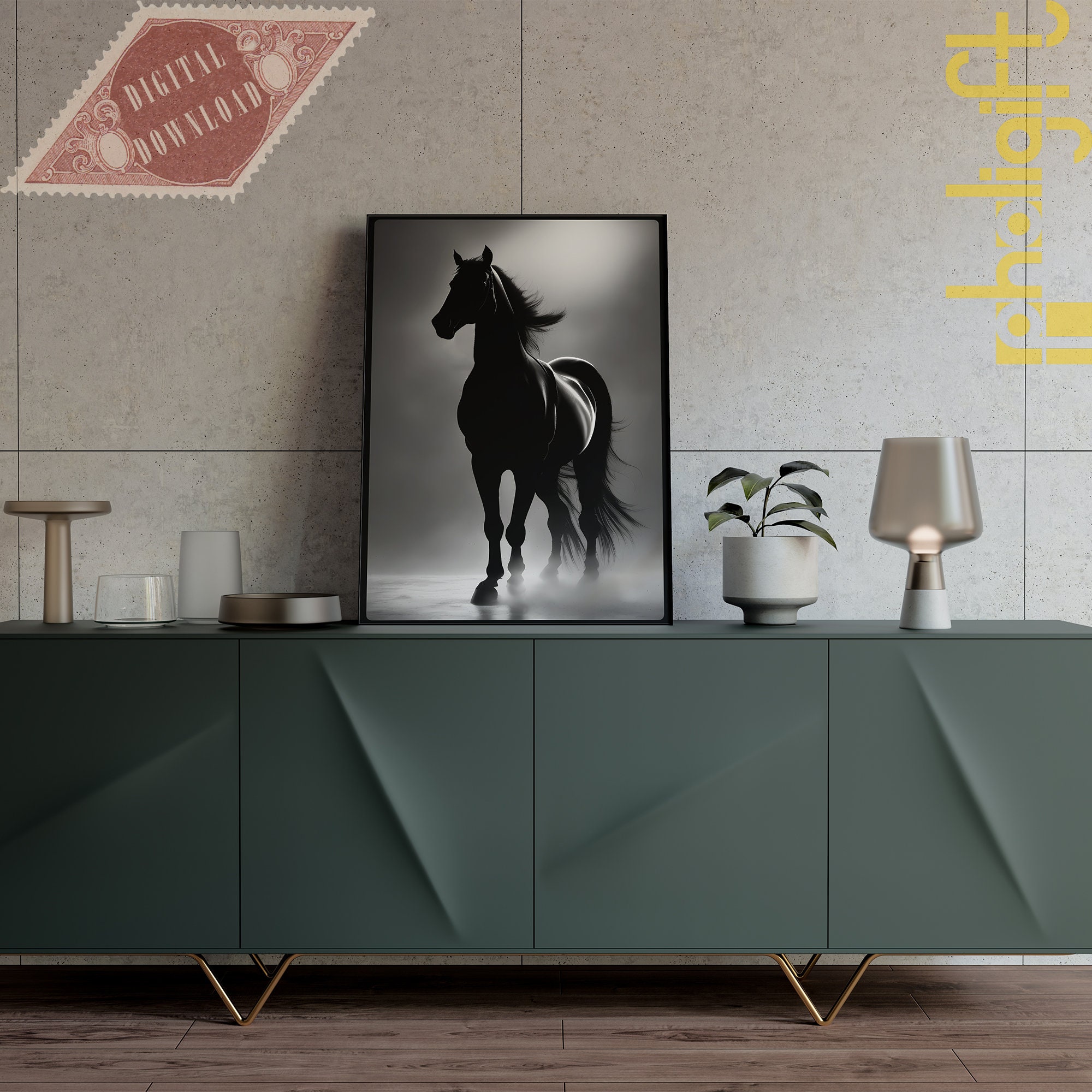 Black Horse Wall Art Print. Printable Equestrian Poster Etsy