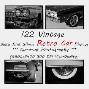 122 Retro Car Poster Prints, Black And White Car Wall Decor, Printable Classic Auto Art Posters Set, Digital Cool Car Photography Bundle