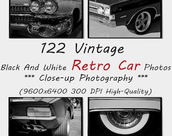 Láminas fotográficas de coches retro, arte automovilístico en blanco y negro (descarga digital)