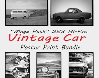 Juego de pósteres de fotografía de coches clásicos, láminas vintage en blanco y negro (descarga digital)