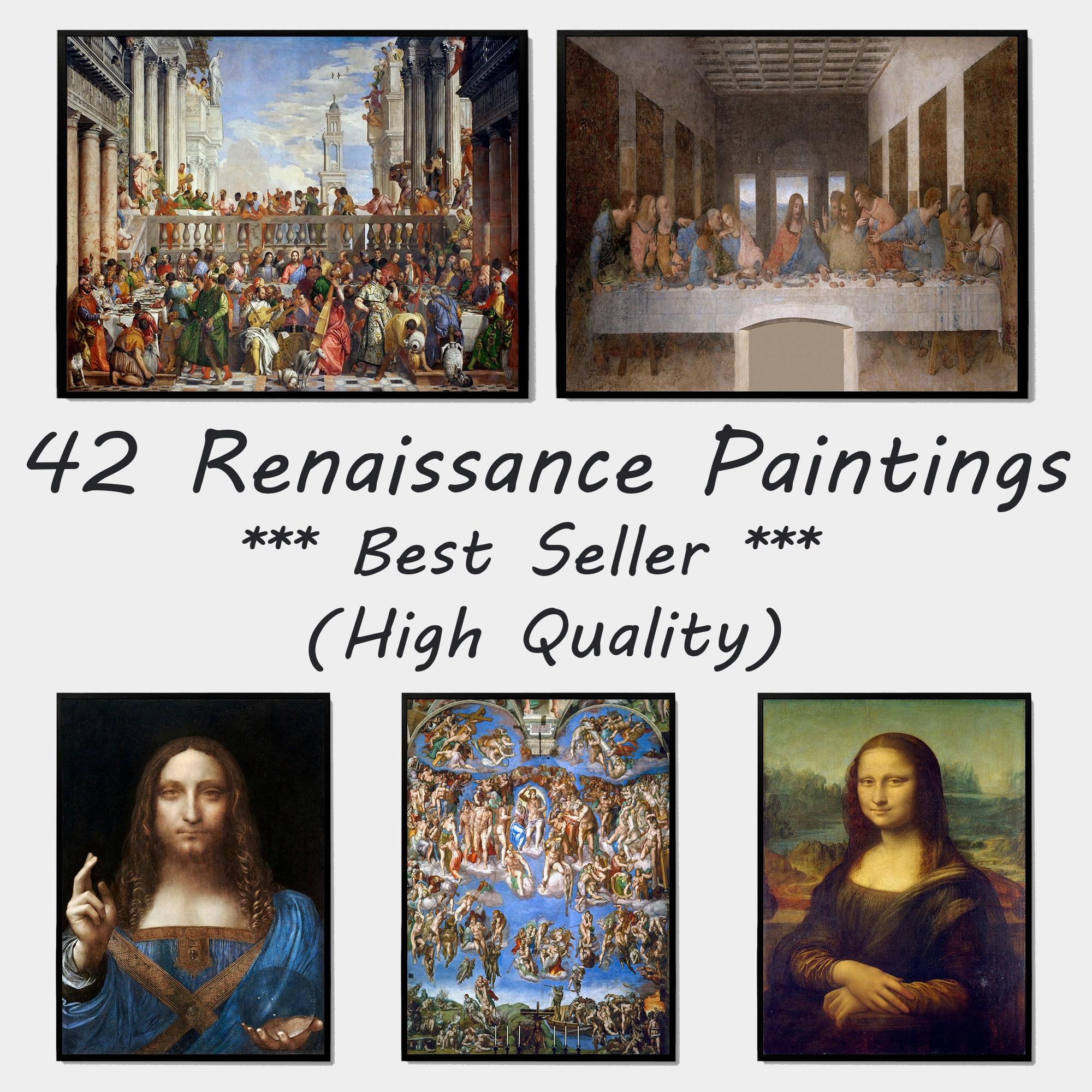Renaissance Paintings Print Set: Da Vinci & Michelangelo Art