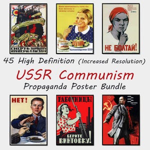 Paquete de 45 impresiones de carteles del comunismo de la URSS, carteles de propaganda soviéticos imprimibles de alta resolución, carteles de propaganda de la Segunda Guerra Mundial para colgar en la pared, impresiones de carteles anticapitalistas