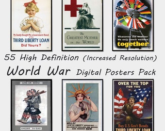 Tweede Wereldoorlog propagandaposterset, vintage politieke kunst jaren 1940 (digitale download)