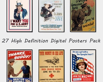 Vintage WW2 Propaganda Posters, 27 Printable War Art (Digital Download)