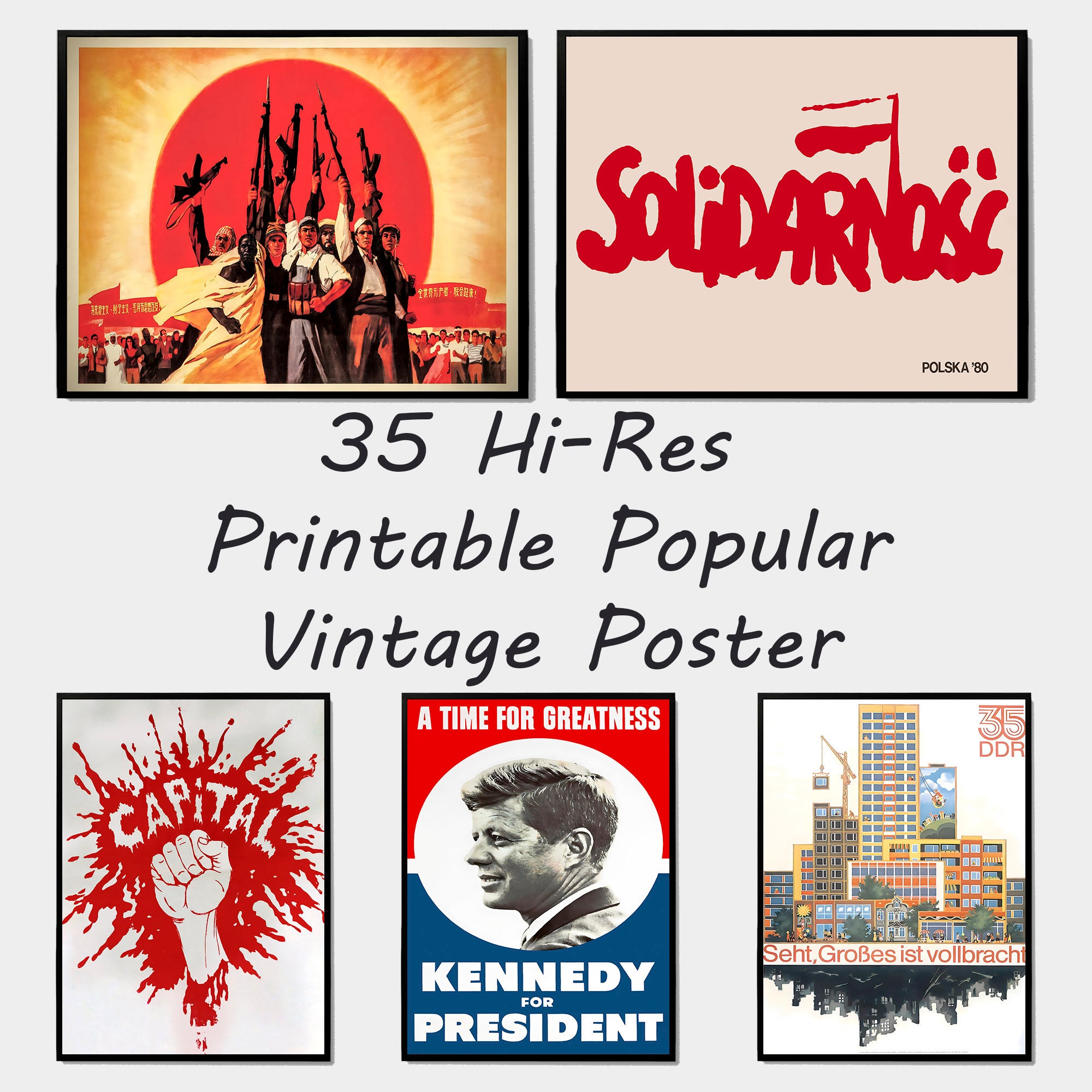 Vintage Propaganda Poster Bundle, Soviet Union, China, German