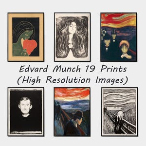 19 Prints Of Edvard Munch Bundle, Printable Wall Art Collection, Trendy Museum Poster Gallery, Old Painting Print Bundle Wall Decor Gift