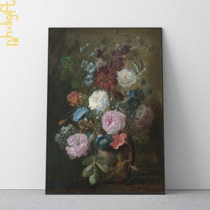Vintage Floral Still Life Canvas Wall Art – Jan van Huysum Vase of Flowers Print – Retro Botanical Painting for Home, Kitchen, Office Decor