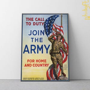 Vintage Army Recruitment Vertical Poster, Military Decor, Patriotic Wall Art, USA History, Gift for Veterans, Home and Office