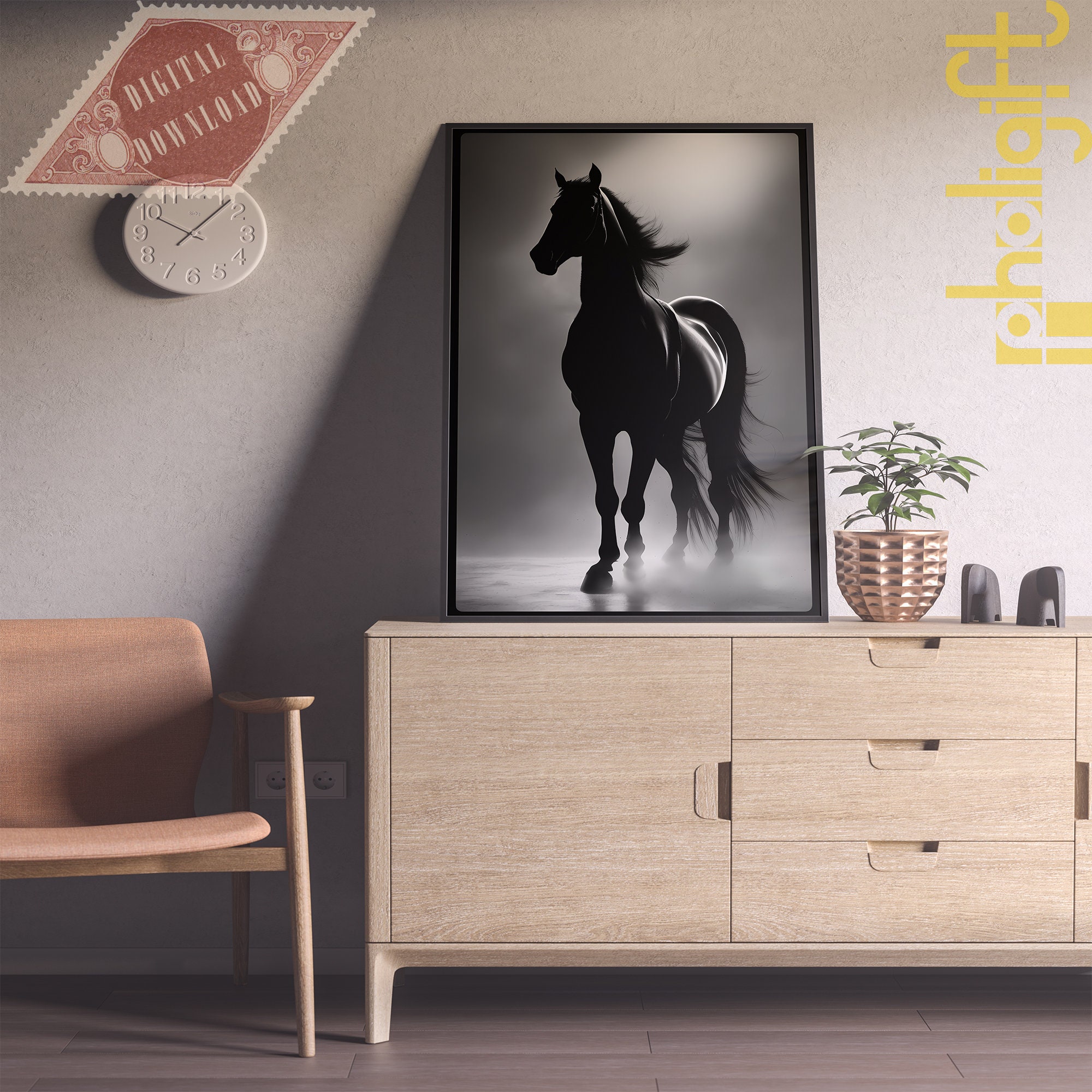 Black Horse Wall Art Print. Printable Equestrian Poster Etsy