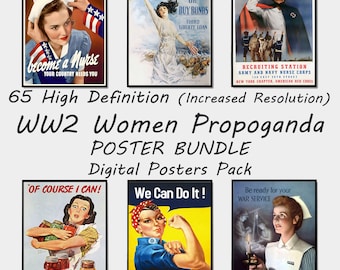 65 HQ Vintage Woman Propaganda Poster Bundle, 1940s WW2 Feminist Poster, Increased Resolution Military Propaganda Vintage Prints Pack