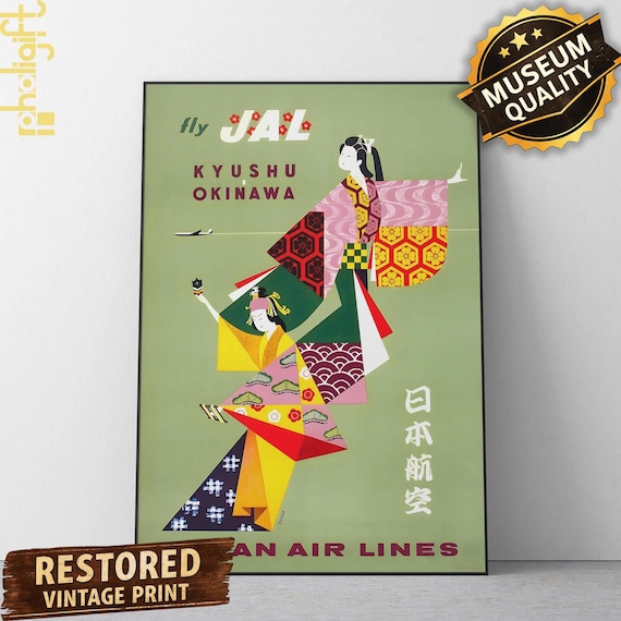 Vintage Japan Airlines Poster – Geisha, Okinawa Travel Art - Etsy