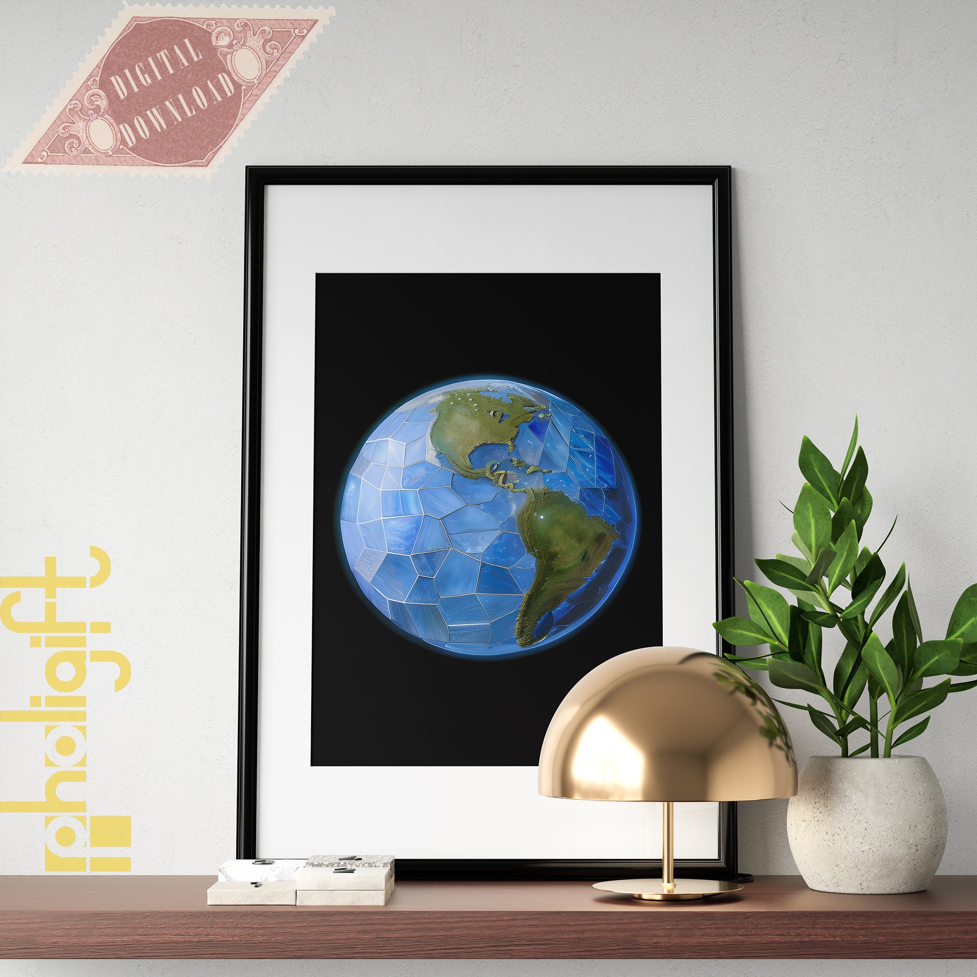 Marble Style Earth Day Wall Poster, Printable Earth Wall Art, Save the Illustration Print