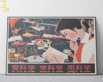 Póster vintage de la era de Deng Xiaoping, impresión artística de la reforma educativa china