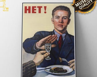 Stary radziecki plakat antyalkoholowy, sztuka propagandowa z czasów zimnej wojny