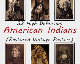 Native American Portrait Prints, Vintage Wild West Art (Digital Download)