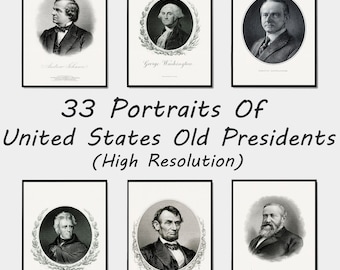 Vintage US Presidents Portrait Print Set (Digital Download)