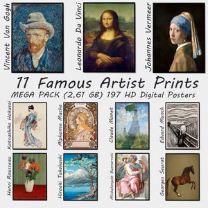 11 Famous Artist's 197 Prints Bundle, Printable Wall Art Collection, Trendy Museum Poster Gallery Wall Set, Old Painting Print Bundle