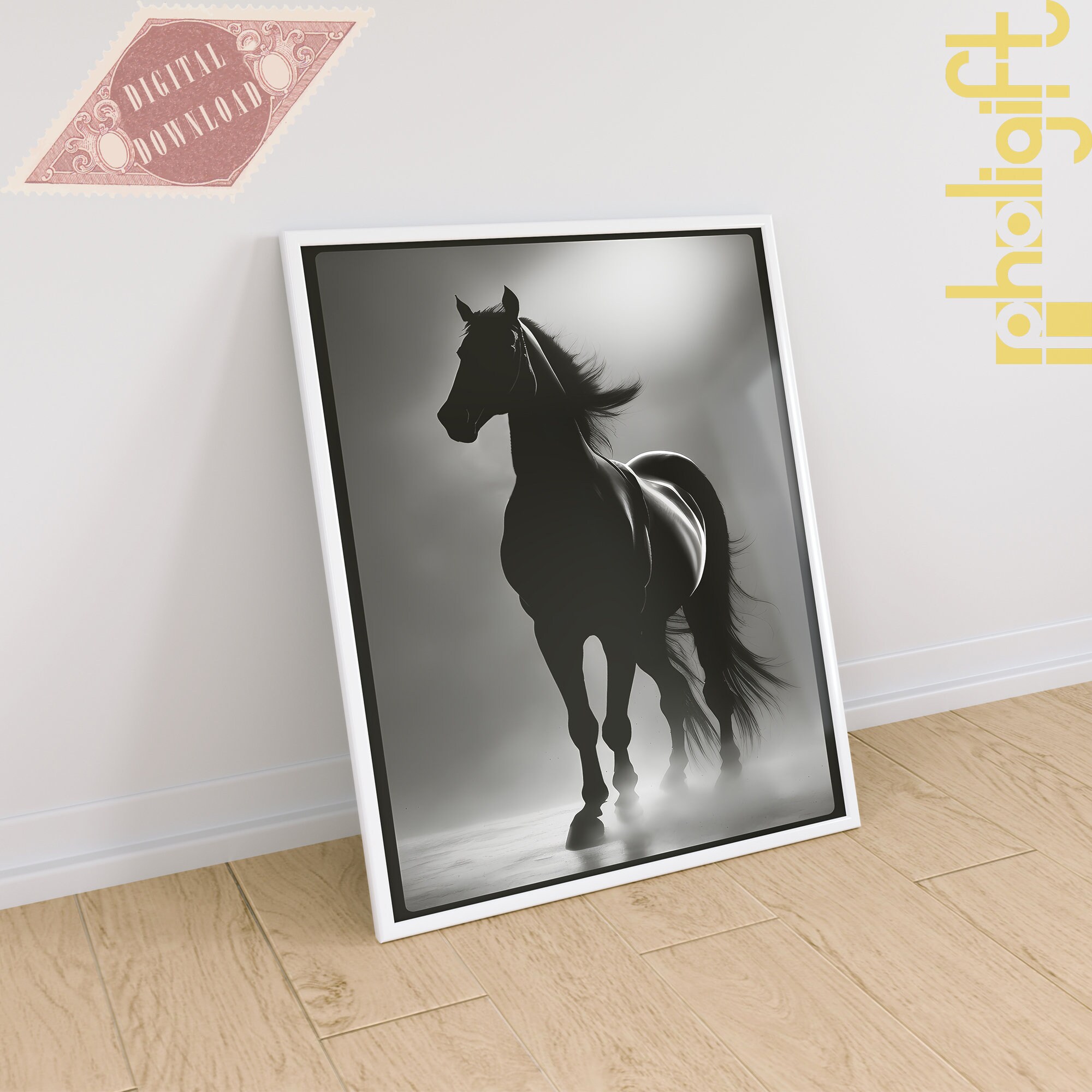 Black Horse Wall Art Print. Printable Equestrian Poster Etsy