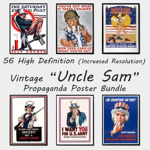 56 Vintage Uncle Sam Printable Patriotic Americana Art | Retro Liberty Wall Art And Civil War Posters | Vintage Political And Navy Prints