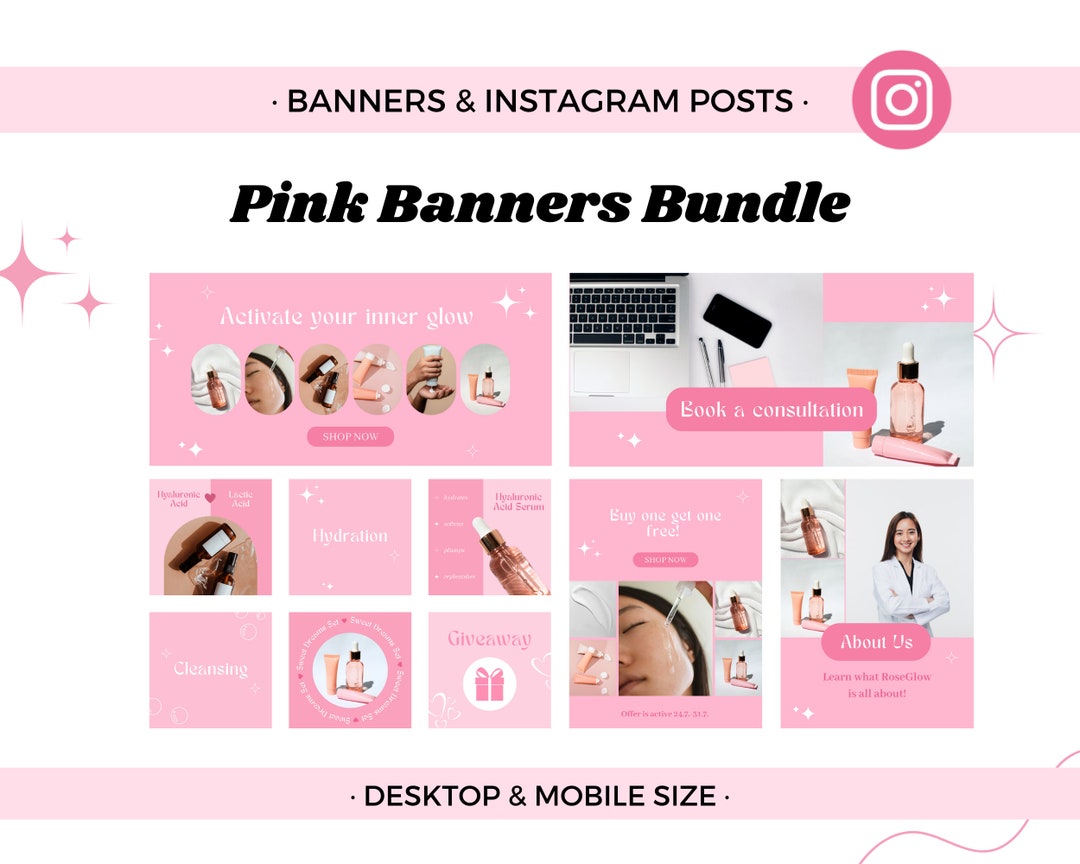 Pink Shopify Website Banner, Digital Branding Design Canva Template ...