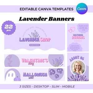 Lavender Website Banner Template, Shopify Store Branding, Pastel Bright Digital Design, Cute Purple Pink Theme, Desktop Mobile Slim Size