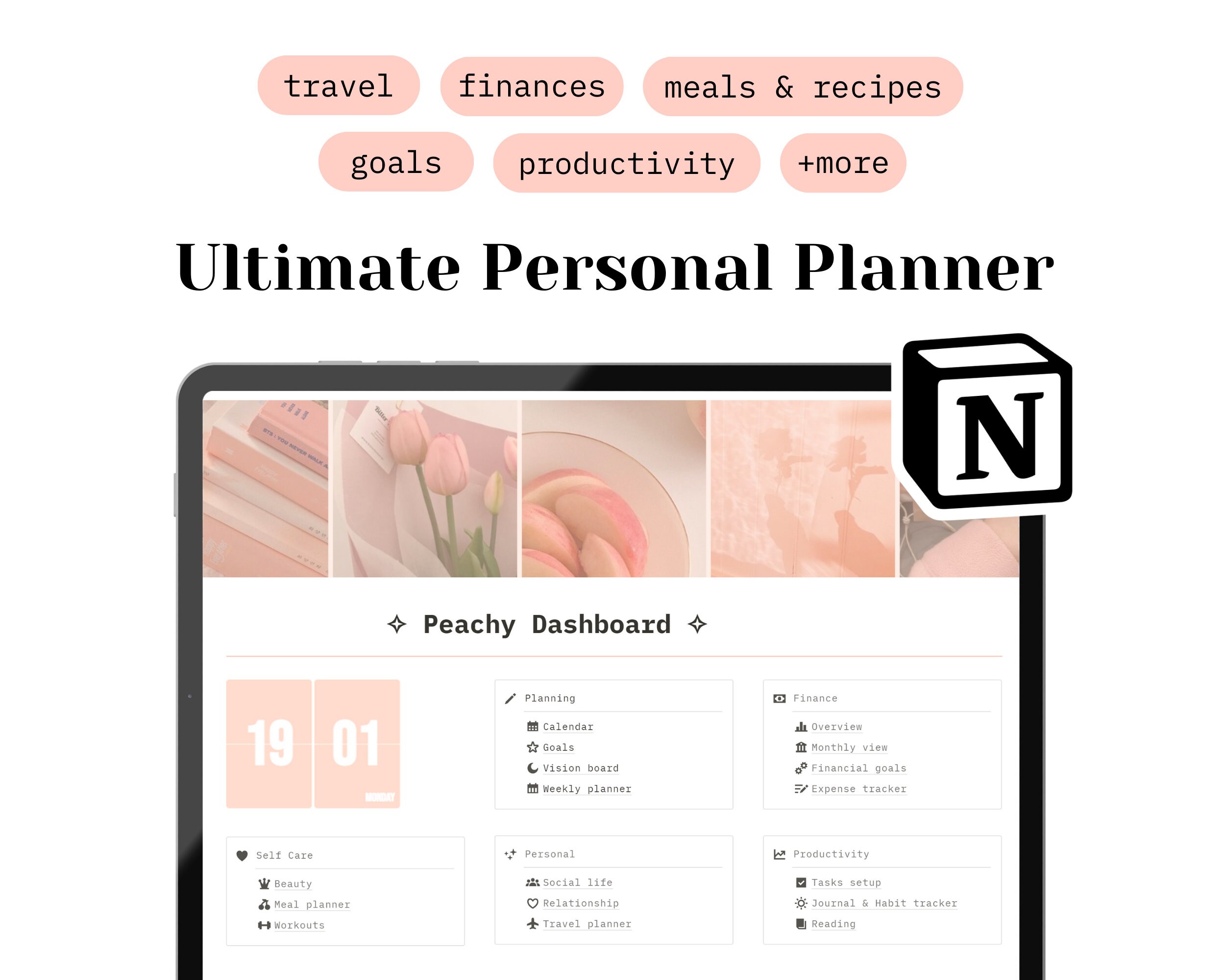 Peach Planner Notion Template, Aesthetic Daily Dashboard, Weekly Habit ...