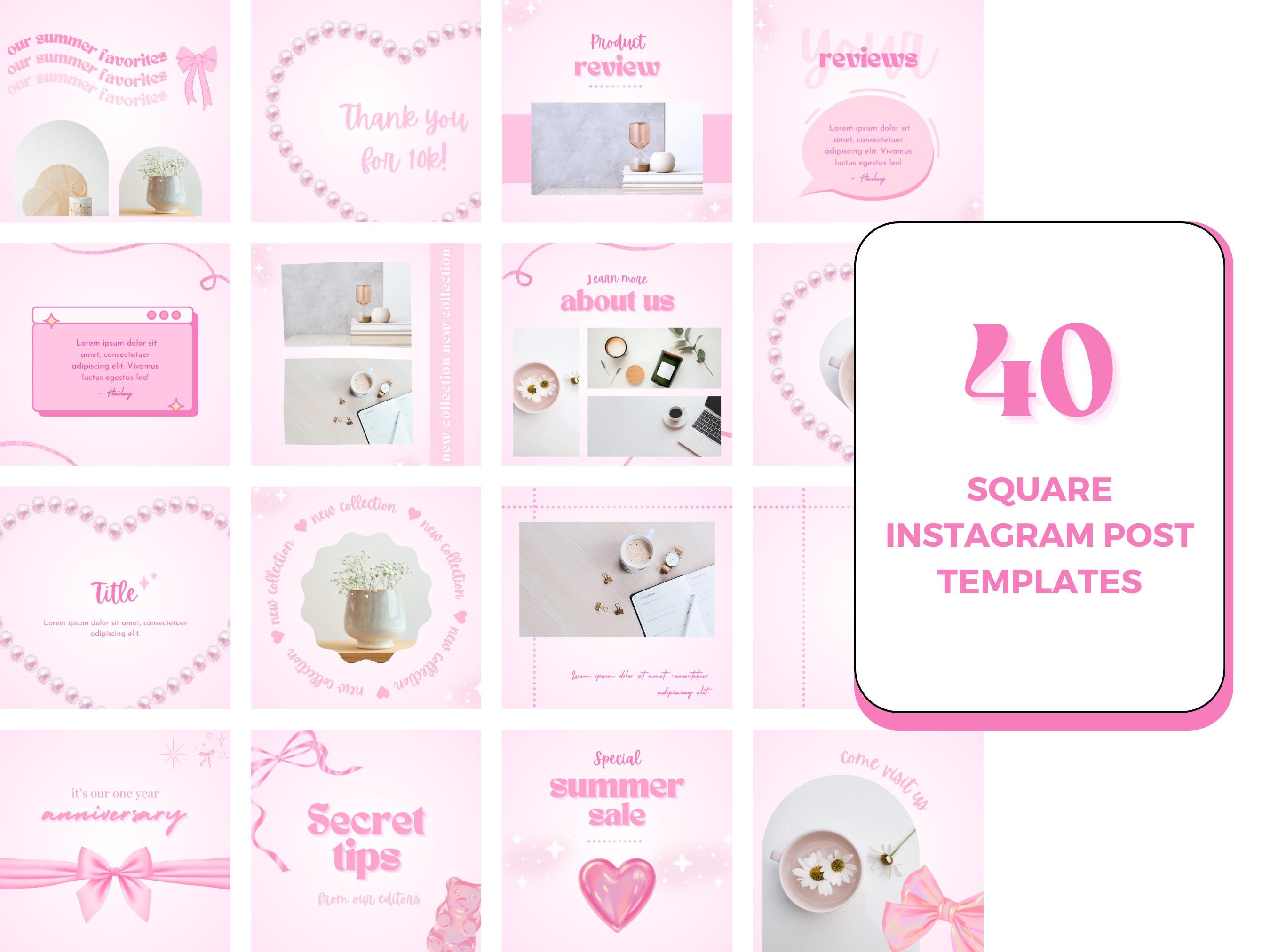 180 Instagram Post Template Bundle, Pastel Pink Design, Trendy Social ...