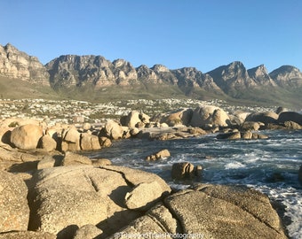Table Mountain above Cape Town South Africa. African Wall Decor. Ocean Waves on African Coast. City on the Coast Art