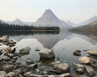 Reflection on the Lake in Glacier National Park. Smokeshow Canvas Landscape Print. National Park Gifts. Photographs for Business or Home