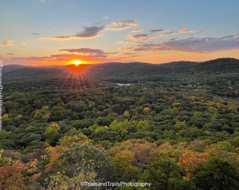 Orange and Yellow Sunburst Fall Sunset over NY. Hiking in the Hudson Valley Photograph from Mountain Landscape Canvas Print