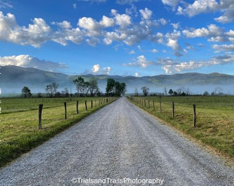 Blue Sky Dirt Road in Smokey Mountains at Sunrise. Art for Home/ Office. Landscape Canvas Print. Inspirational Print. Inspiring Photograph