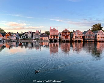 Pink Sunrise Reflecting on Seaside Town of Nantucket Massachusetts. Duck lead the way Creating Ripples. Print on Canvas . Gifts for Her/Mom