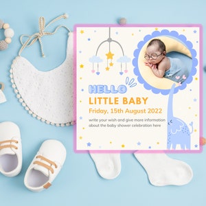 Tarjeta de invitación de Hello Little Baby Shower / Tarjeta de felicitación / Tarjeta digital descargable "Hello Little Baby" / Tarjetas de Baby Shower imprimibles
