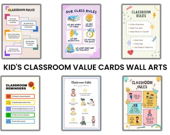 Classroom rules wall Art, Kids Moral Value Posters, Positive Classroom, Classroom Decor, Classroom Art, Nursery Wall arts, Educational Walls