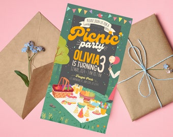 Printable Picnic Invitation, Picnic Birthday Invitation, Kid&#39;s Picnic Invite, Outdoor Party Invite, Backyard BBQ Birthday, Instant Download